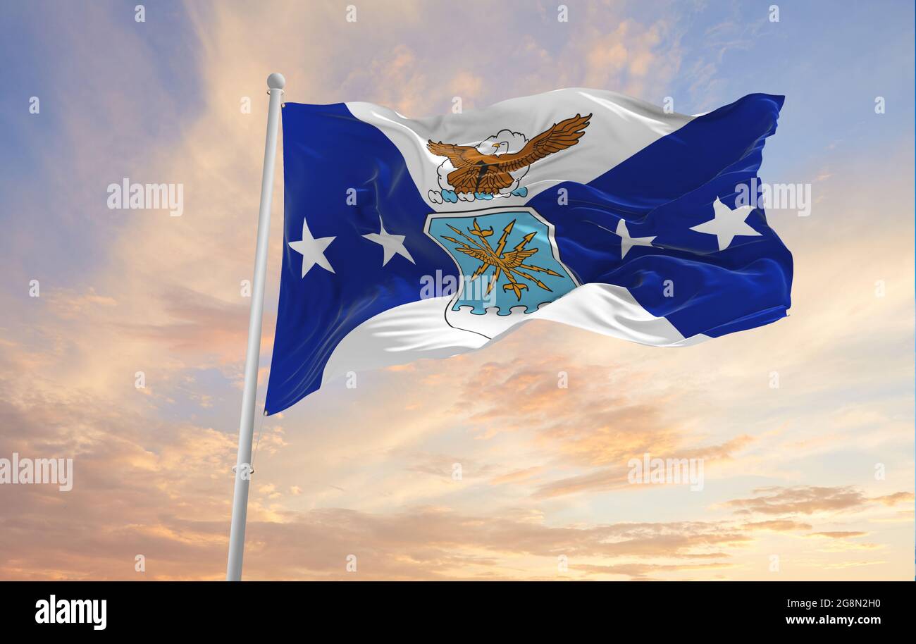 Flagge des stellvertretenden Stabschefs der Luftwaffe, der im Wind winkt. USA Nationale Verteidigung. Speicherplatz kopieren. 3d-Illustration. Stockfoto