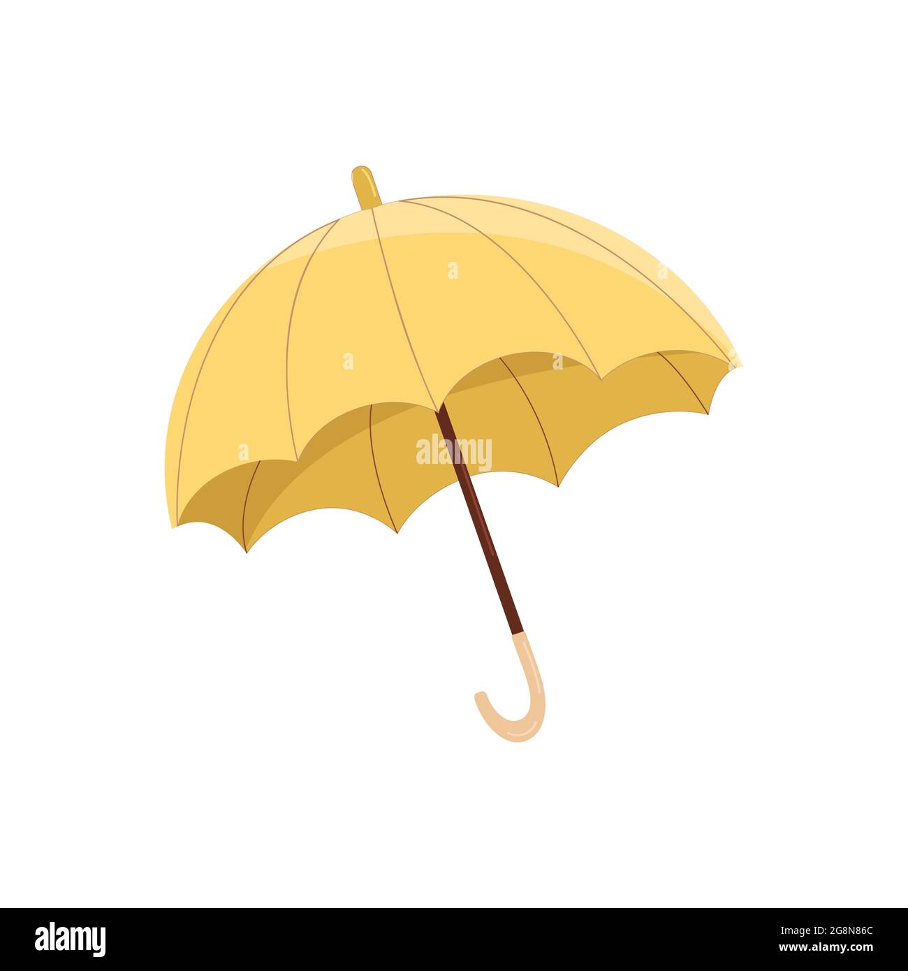 Gelber, geöffneter Regenschirm im Cartoon-Stil, Vektorobjekt isoliert. Flache Abbildung Stock Vektor
