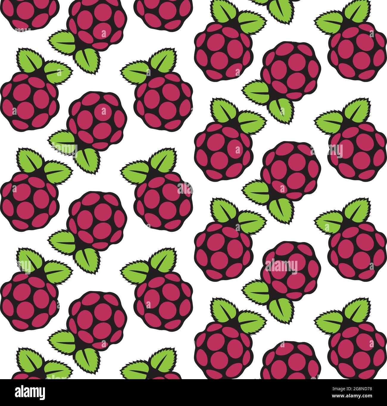 Raspberry Fruit nahtloses Muster Vektor-Illustration auf weißem Hintergrund Stock Vektor
