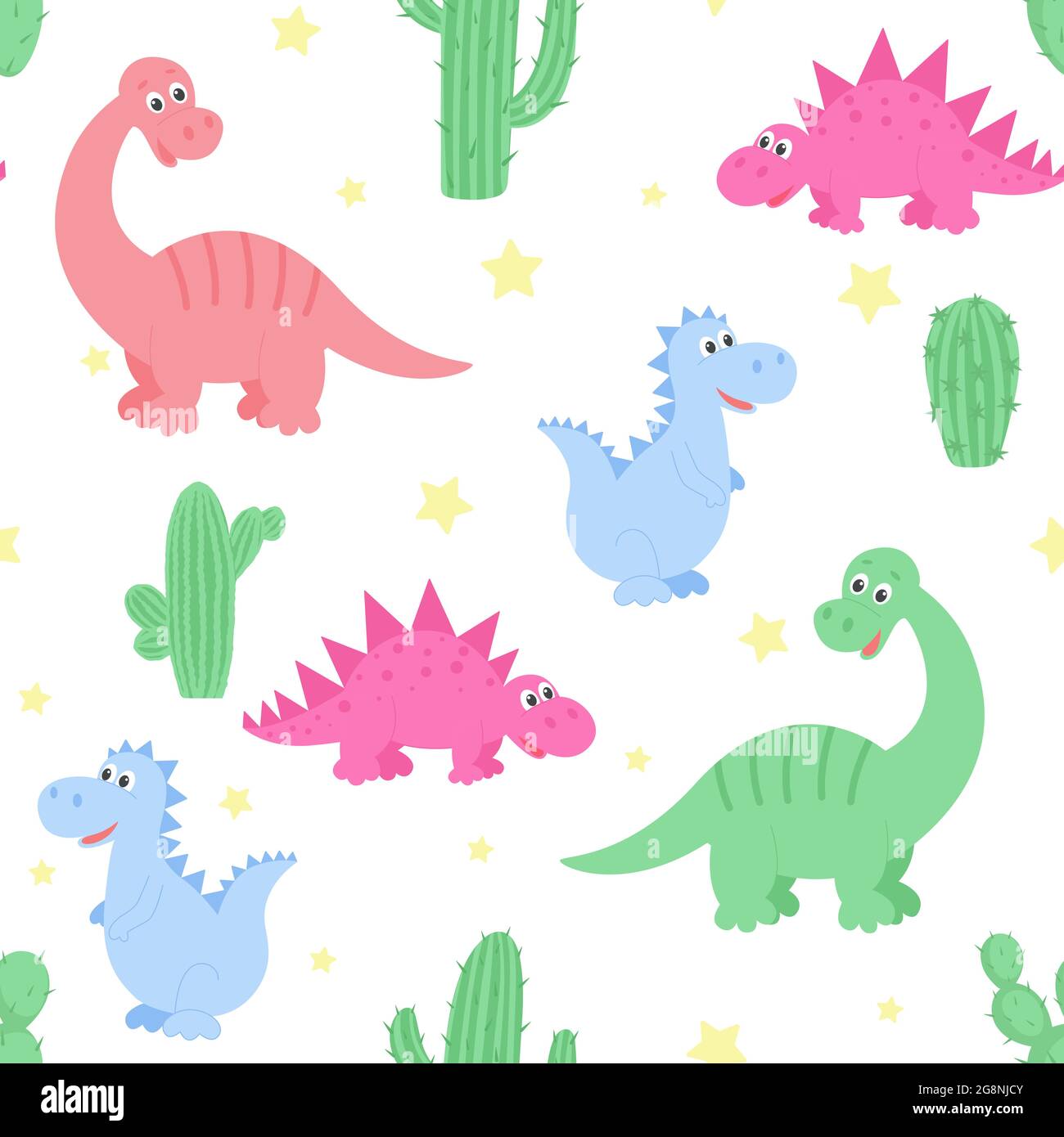 Dinosaurier, Kakteen und Sterne nahtlose Muster, Vektor-Illustration.  Wiederholende kindliche Hintergrund mit niedlichen Dino. Vorlage für einen  Kindergarten, Tapete, tex Stock-Vektorgrafik - Alamy