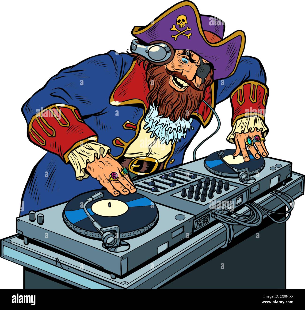 Pirate Music Konzept dj auf Vinyl Plattenspieler. Konzert Musik Performance Stock Vektor