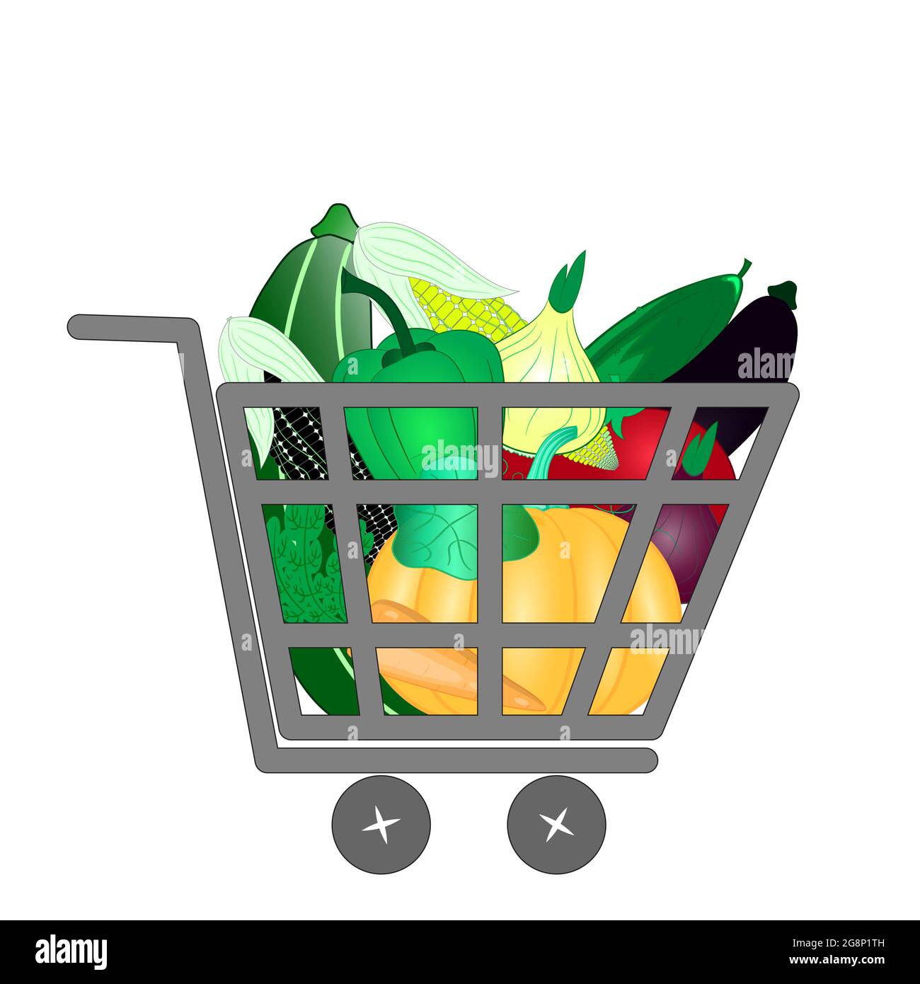 Warenkorb mit Gemüse. Vektorgrafik. Stock Vektor