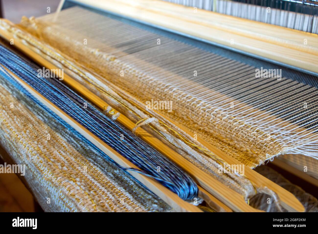 Der detaillierte Blick auf einen alten Webstuhl Stockfoto