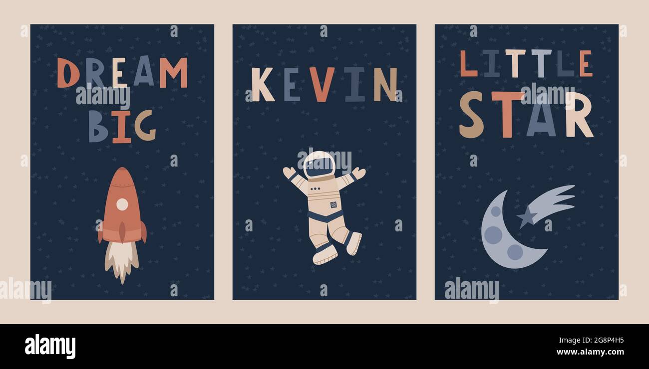Set von niedlichen Raum Baby-Karten im Cartoon-Stil. Cartoon Kinder Cliparts für Baby Poster. Stock Vektor