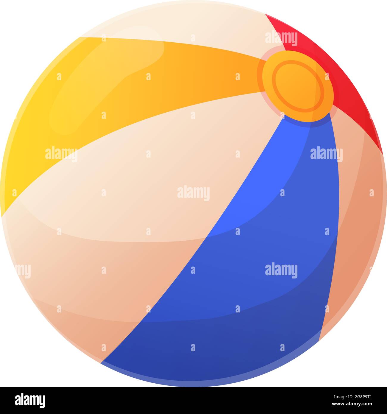 Heller unheimlicher Strandball. Rotes, gelbes, blaues Gummispielzeug-Symbol mit Streifen. Sommerurlaub, Wasser- oder Sandspiel-Konzept. Vektorgrafik für Rohware isoliert Stock Vektor