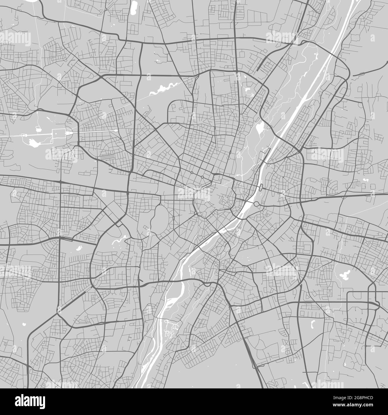 Stadtplan von München. Vektorgrafik, München Karte Graustufen Kunstposter. Straßenkarte mit Straßen, Ansicht der Metropolregion. Stock Vektor