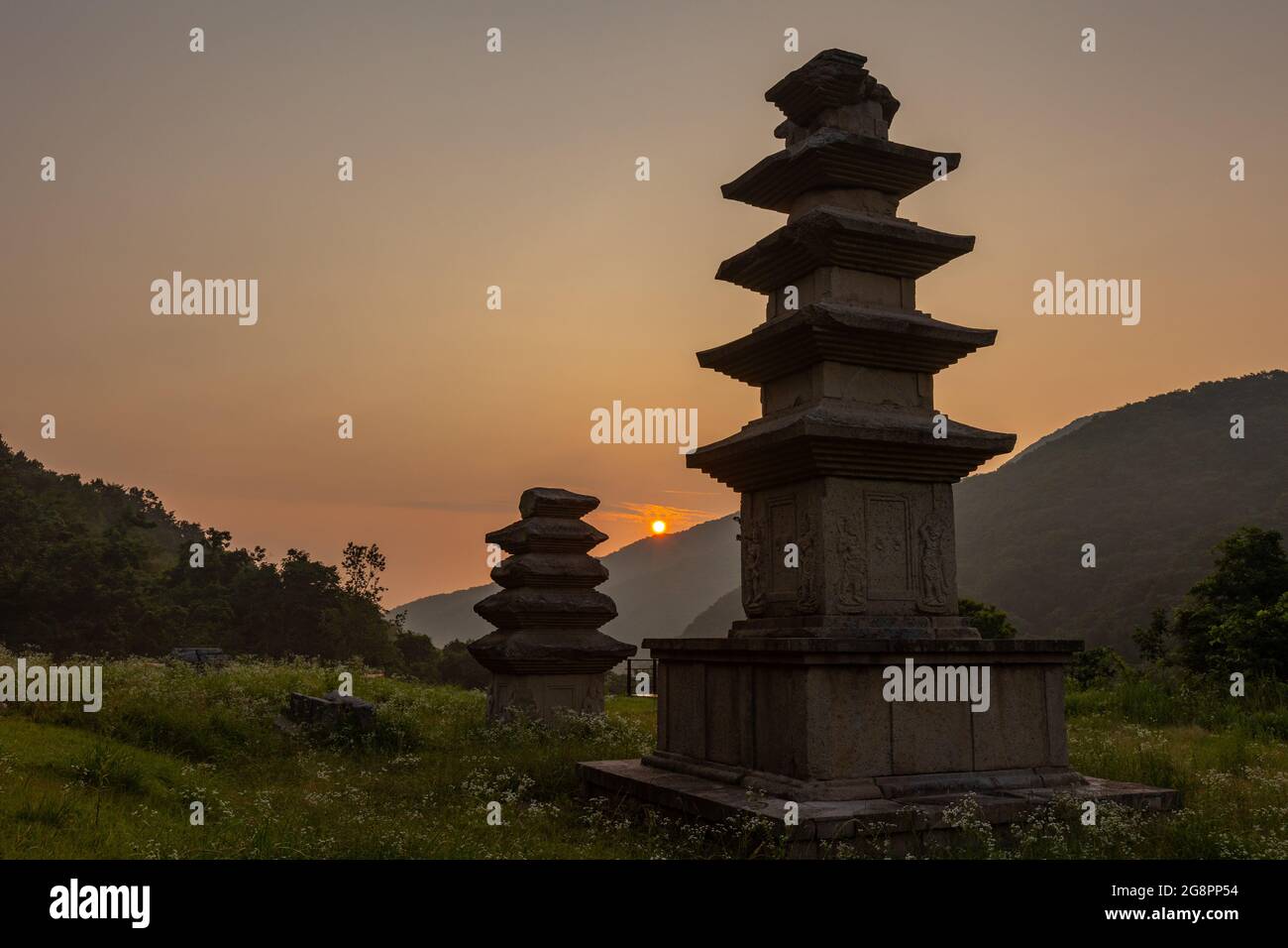 Fünf-stöckige Steinpagode in Janghangsa Temple Site, Gyeongju, Korea Stockfoto