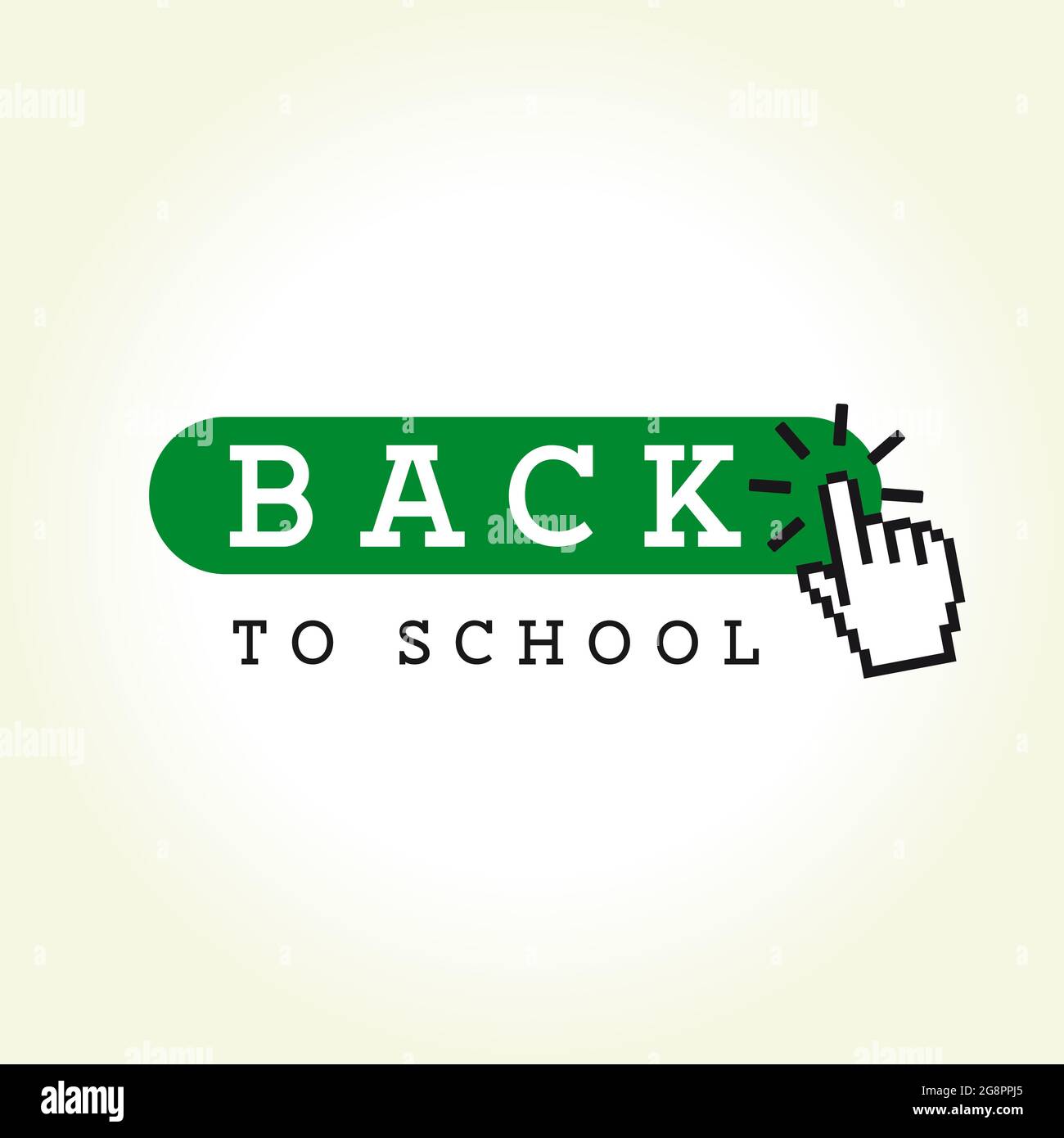 Zurück in die Schule, Zeigerklick für Schaltfläche. Vektor-Konzept Online-Bildung mit Text zurück zur Schule auf grünen Button Hintergrund Stock Vektor