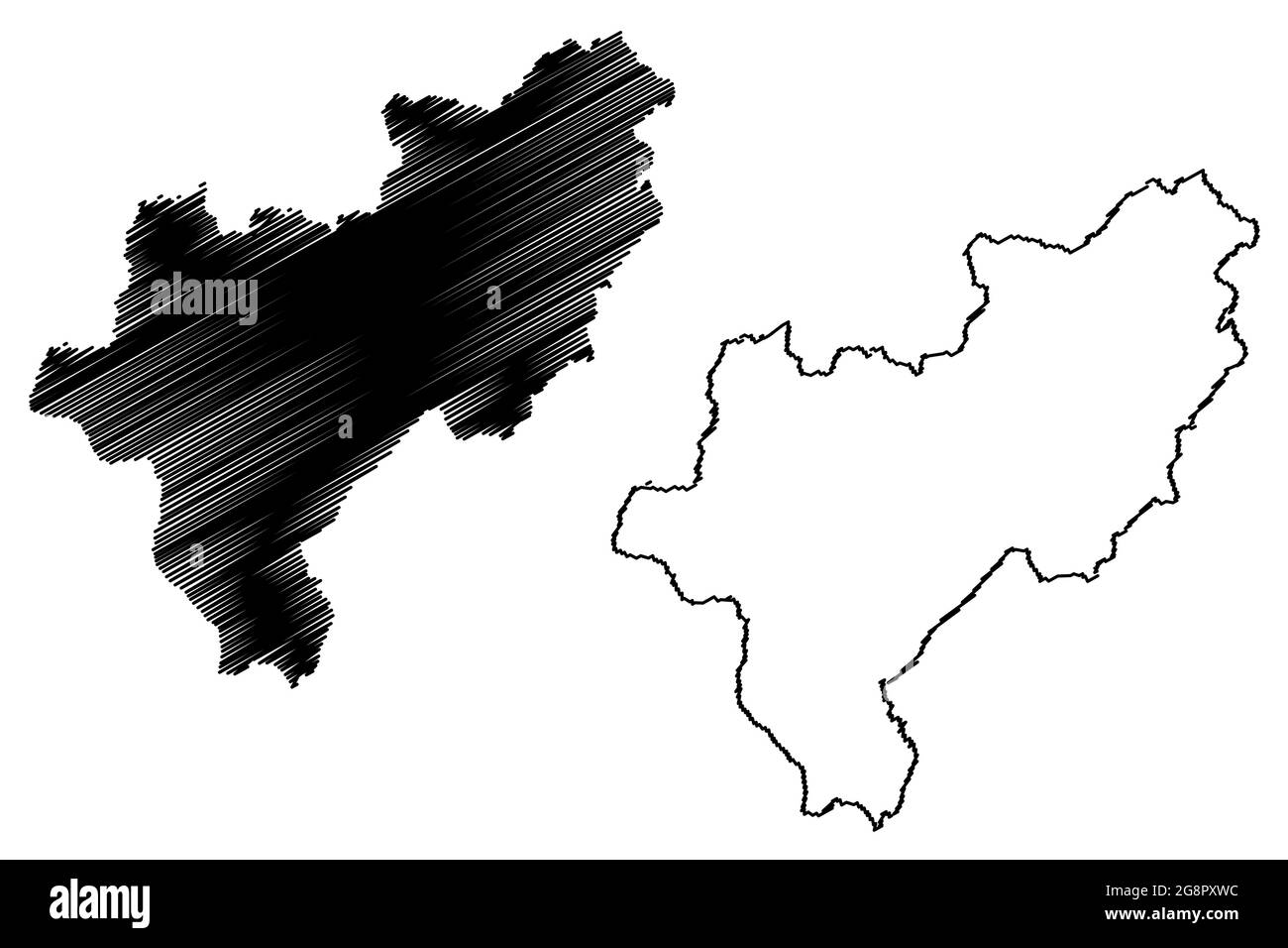 Landkreis Siegen-Wittgenstein (Bundesrepublik Deutschland, Land Nordrhein-Westfalen, NRW, Arnsberg) Kartenvektordarstellung, Scribble sk Stock Vektor