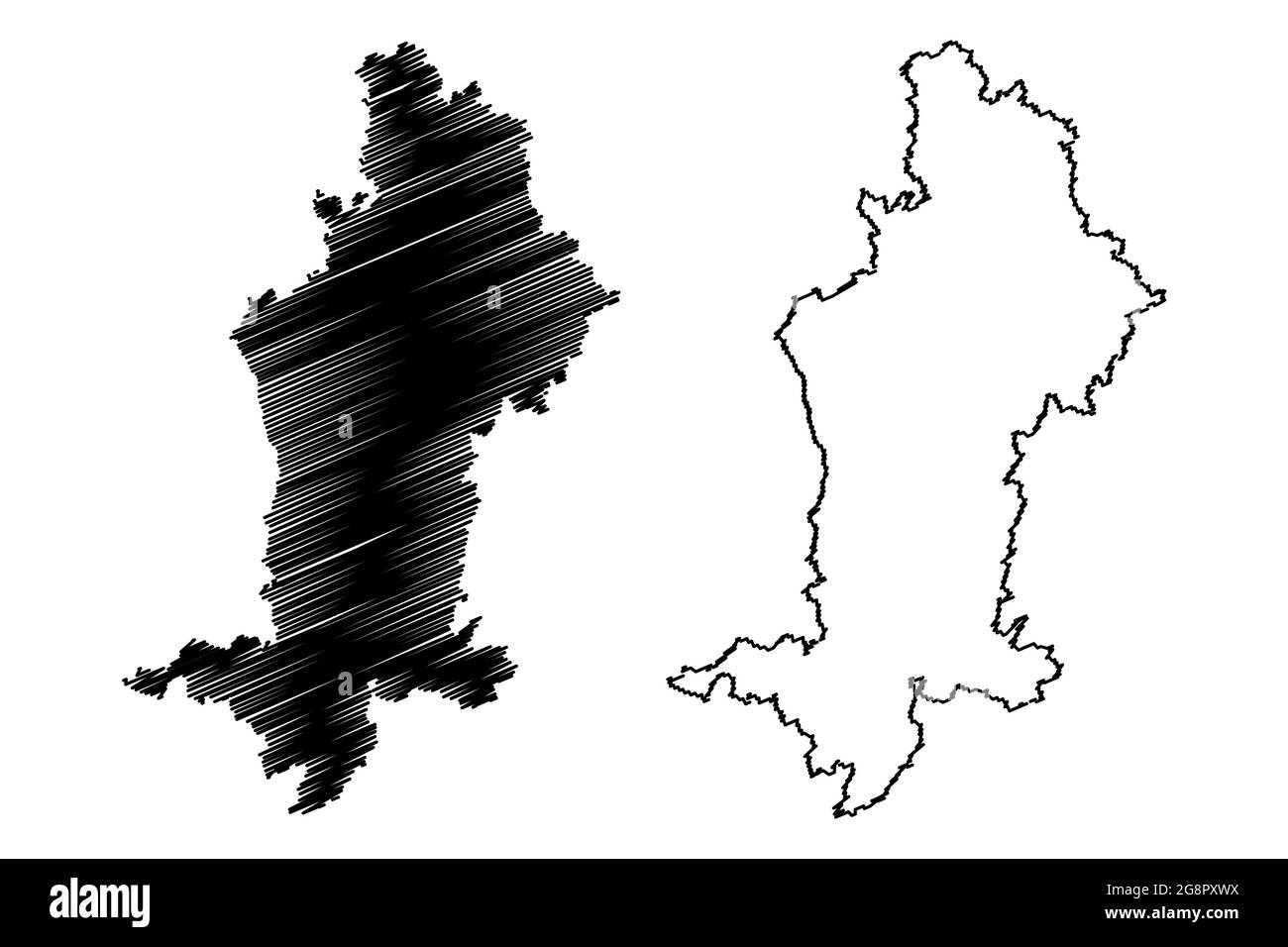 Schwaben (Bundesrepublik Deutschland, Verwaltungseinheit, Region Freistaat Bayern) Kartenvektordarstellung, Scribble-Skizze Schwäbische Karte Stock Vektor