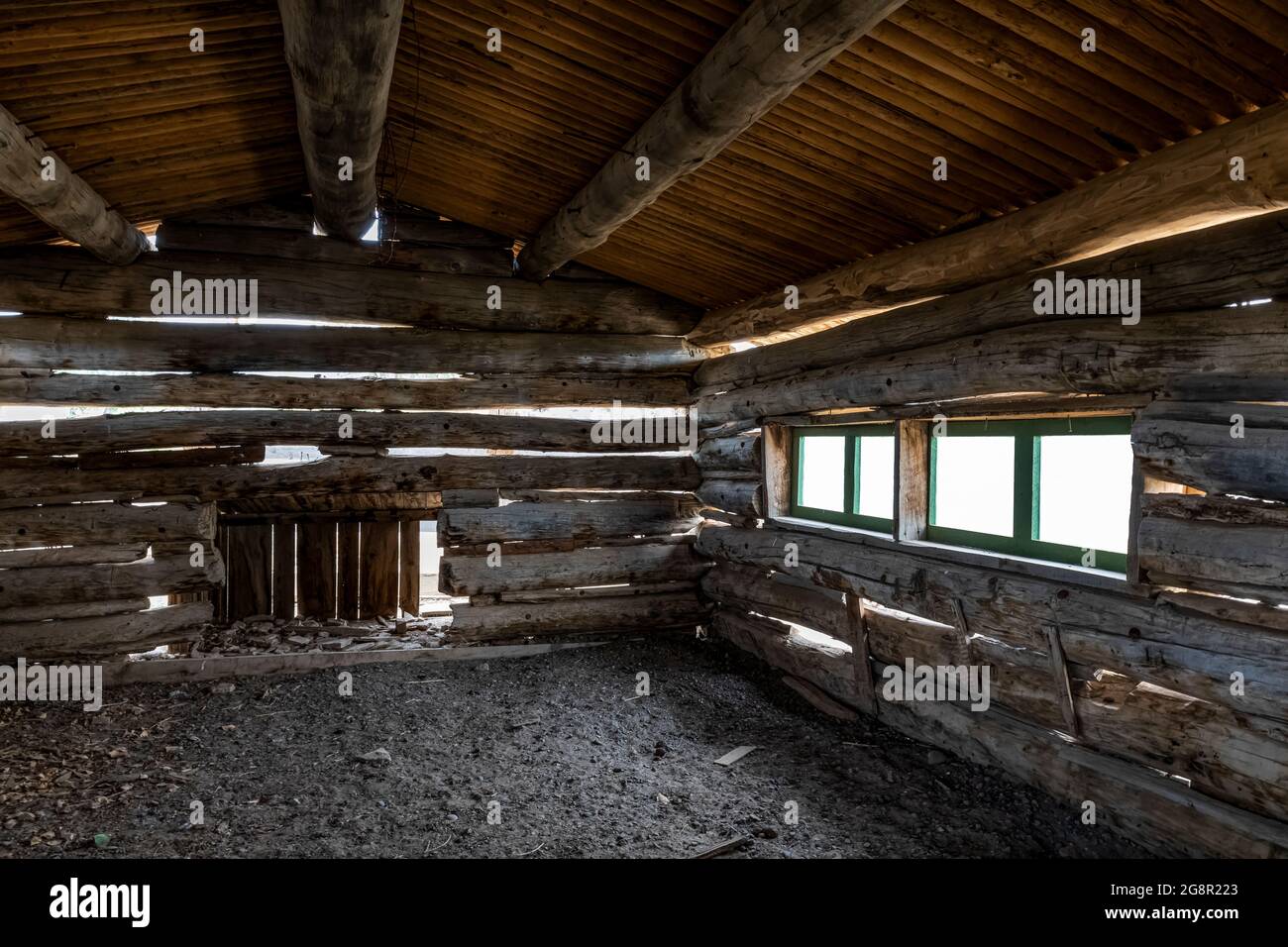 Bunkhouse, das einst von Cowboys auf der ML Ranch im Bighorn Canyon National Recreation Area, Wyoming, USA, genutzt wurde Stockfoto