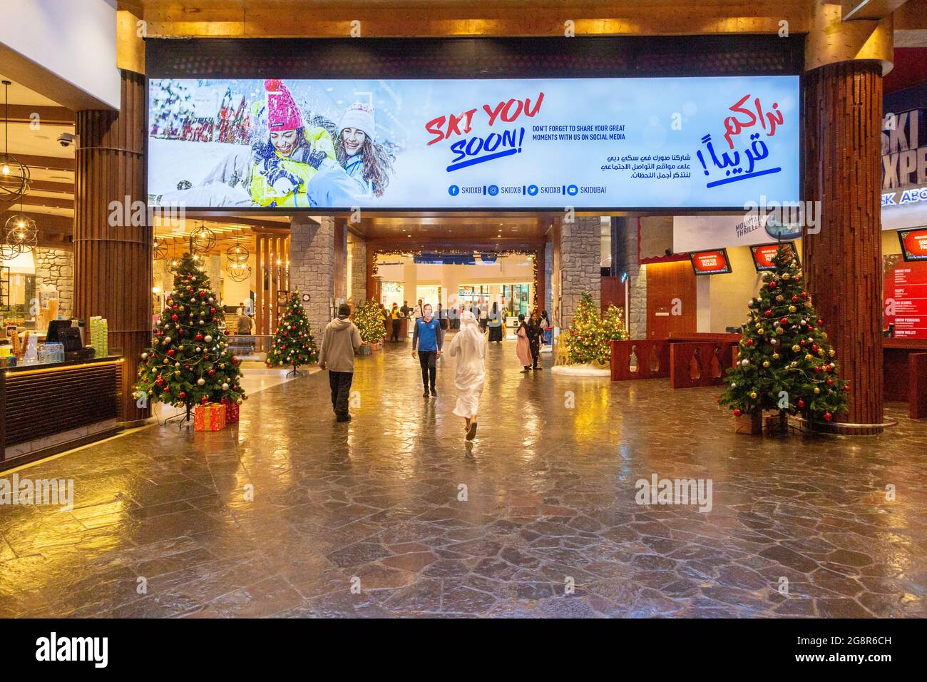 Lobbybereich in Ski Dubai, Mall of the Emirates, Dubai, VAE. --- Ski Dubai ist ein Indoor-Skigebiet mit 22,500 Quadratmetern Indoor-Skigebiet. Das Par Stockfoto