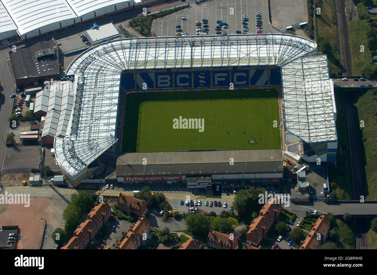 Luftaufnahme des Fußballstadions St Andrews, dem Heimstadion des Birmingham City Football Club Stockfoto