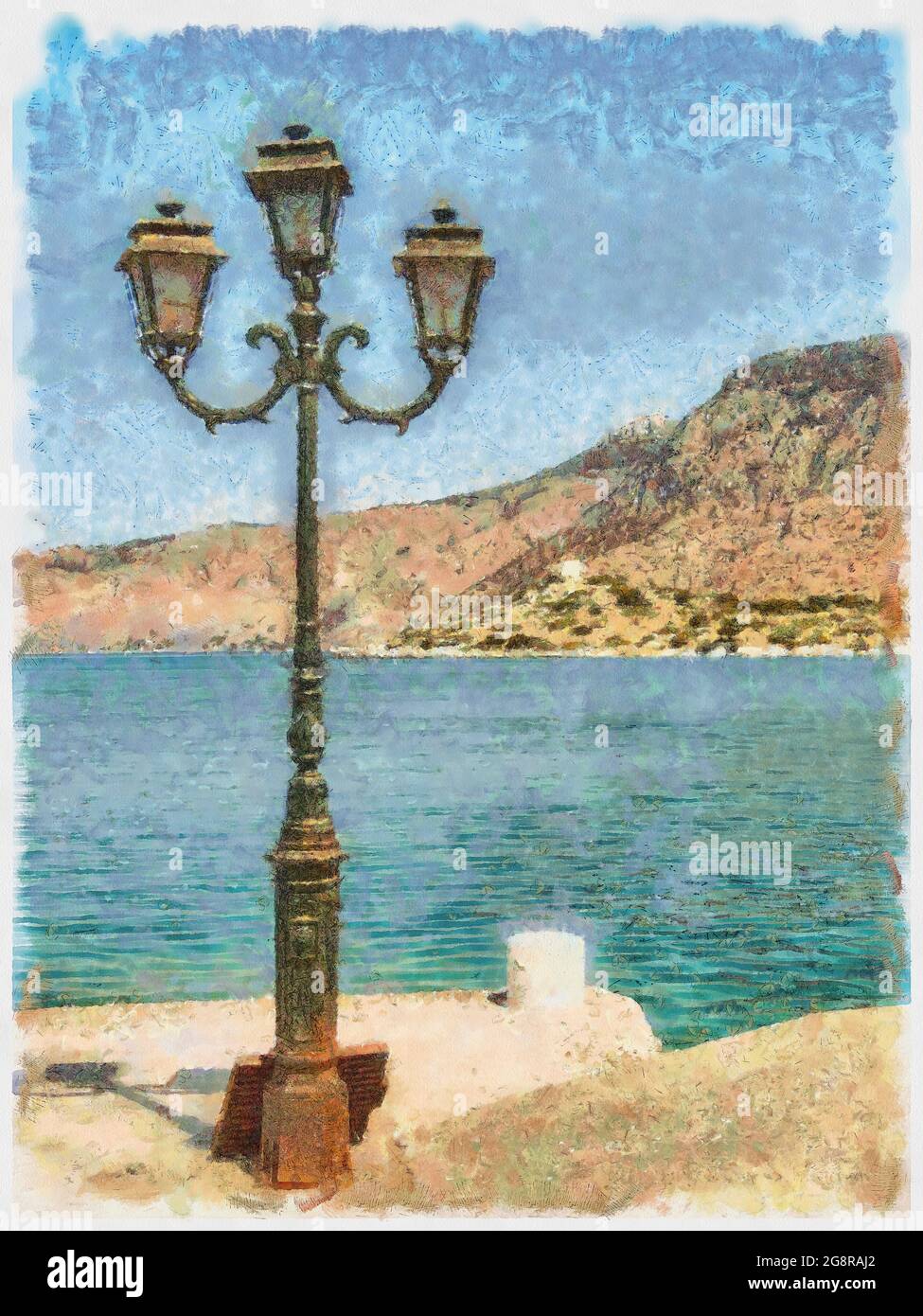 Ein digitales Gemälde einer typischen griechischen Inselszene Stockfoto