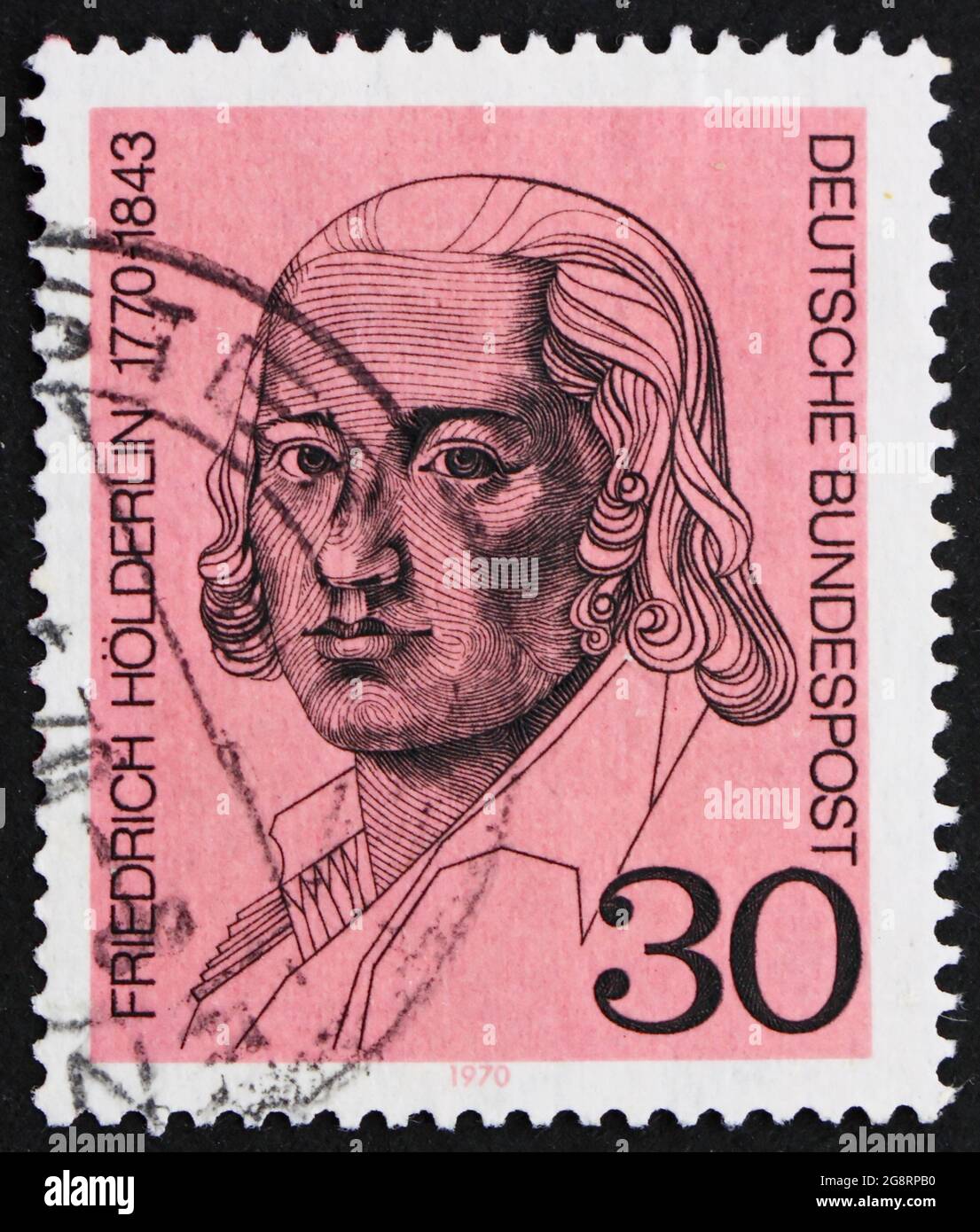 DEUTSCHLAND - UM 1970: Eine in Deutschland gedruckte Briefmarke zeigt Friedrich Holderlin, Lyriker, um 1970 Stockfoto