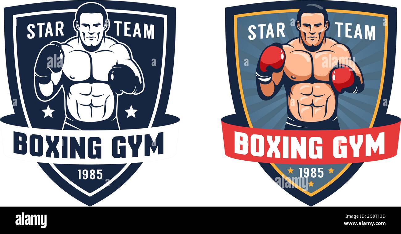 Boxer in Kampfstellung - Vintage Boxstudio Logo Stock Vektor