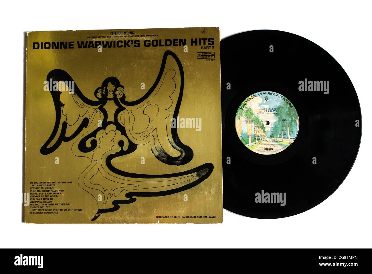 Funk- und Soul-Künstlerin, Dionne Warwick Musikalbum auf Vinyl-LP-Schallplatte. Titel: Dionne Warwick's Golden Hits Teil 2 Albumcover Stockfoto