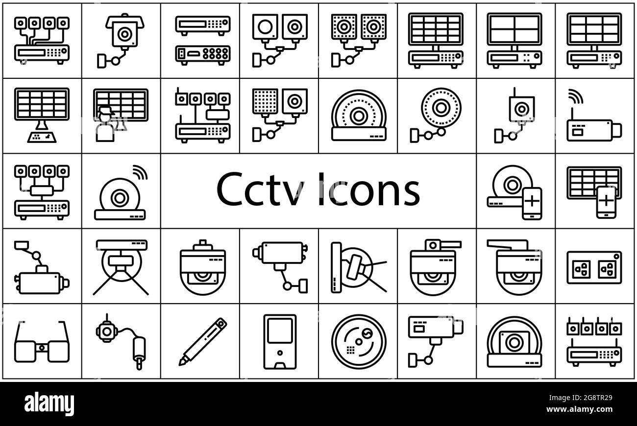 Überwachungskamera cctv flache Symbole setzen Vektorbild Stock Vektor