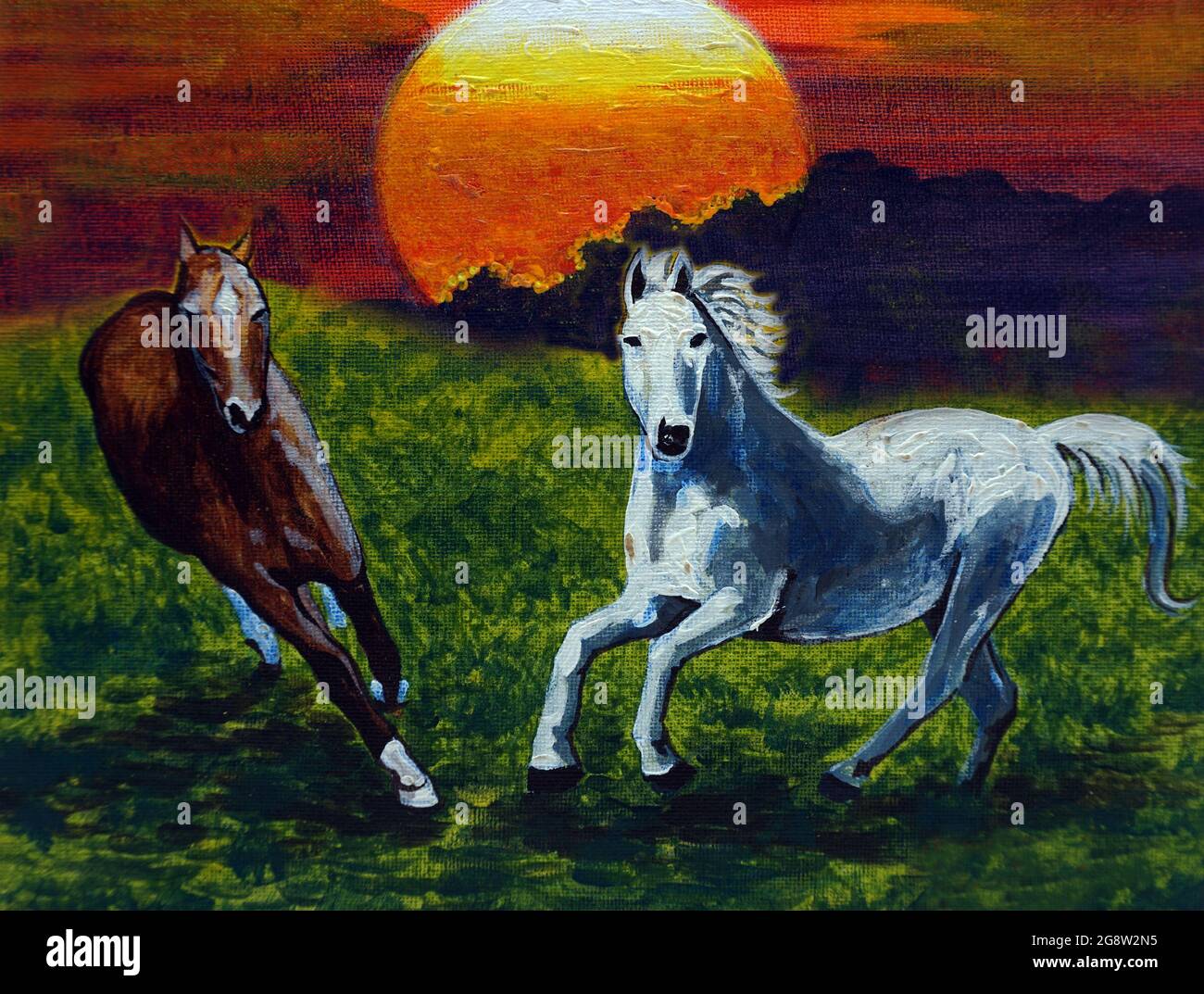 Professioneller Künstler handgemalt Original Impressionismus Meisterwerke Maler Kunst Ölmalerei Tier Pferd und Pony im Zoo natürliche Schönheit thailand Stockfoto
