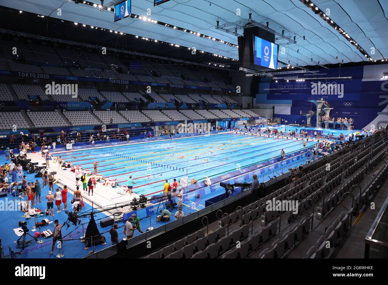 Tokio, Japan. Juli 2021. TOKIO, JAPAN - 23. JULI: Allgemeine Ansicht während des Podiumstrainings im Tokyo Aquatics Center am 23. Juli 2021 in Tokio, Japan (Foto von Marcel ter Bals/Orange Picics) NOCNSF Credit: Orange Pics BV/Alamy Live News Stockfoto