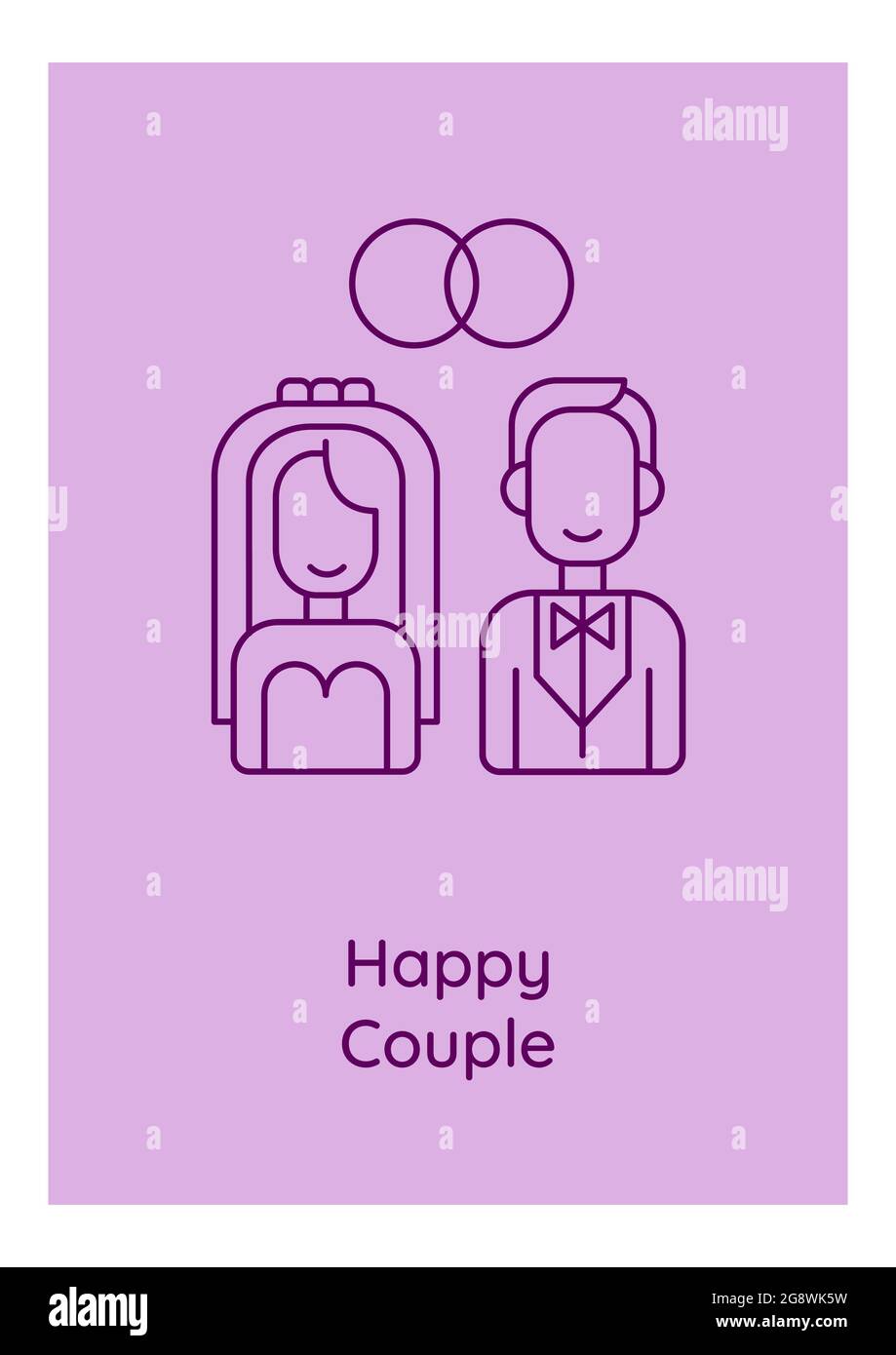 Glücklich verheiratet Leben wünscht Postkarte mit linearen Glyphen-Symbol Stock Vektor