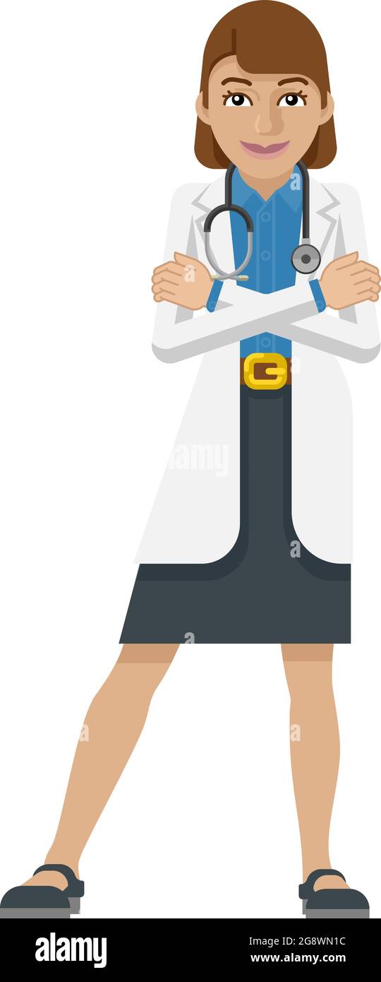 Junge Frau Arzt Cartoon Maskottchen Stock Vektor