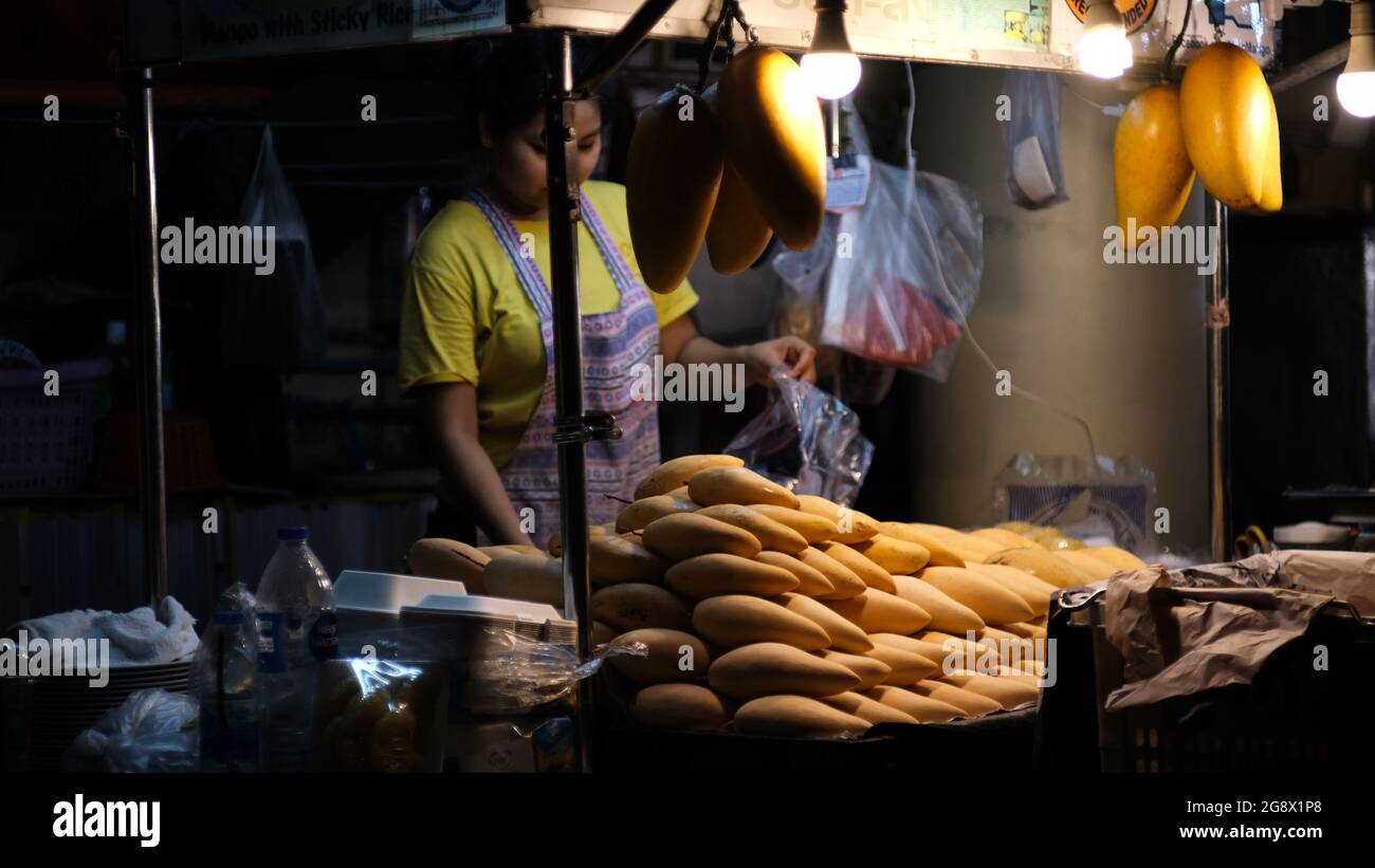 Mango Sticky Rig Street Seller Sukhumvit Road Bangkok Thailand Stockfoto