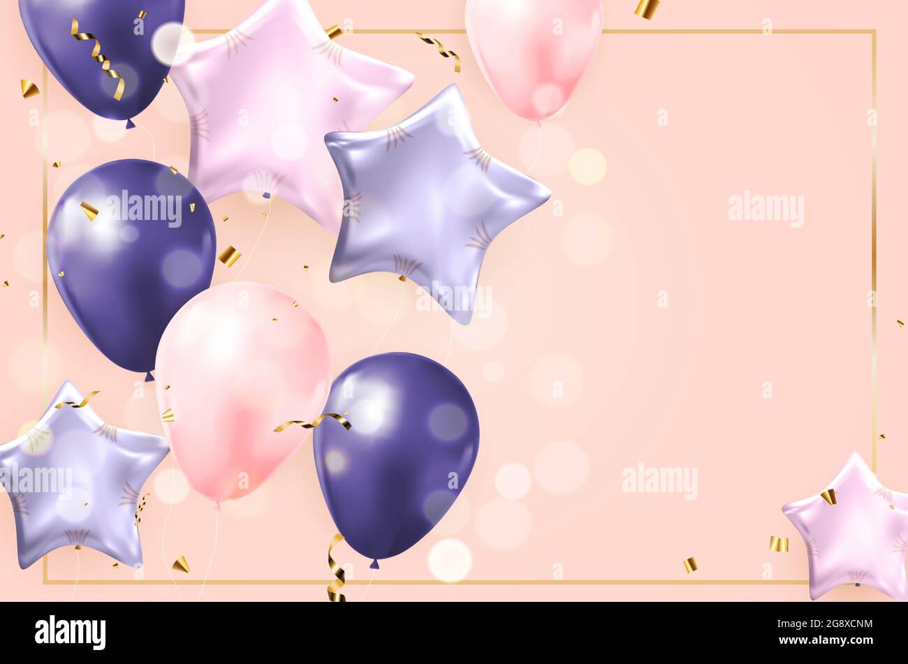 Happy Birthday Gratulation Bannerdesign mit Confetti, Luftballons und glänzendem Glitzer-Band für Party Holiday Hintergrund. Vektorgrafik. EPS1 Stock Vektor