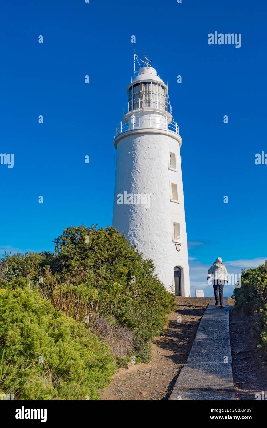 Der unter Denkmalschutz stehende Cape Bruny Lighthouse an der südöstlichen Spitze von Bruny Island in Tasmanien, Australien, war von 1836 bis 1996 in Betrieb Stockfoto