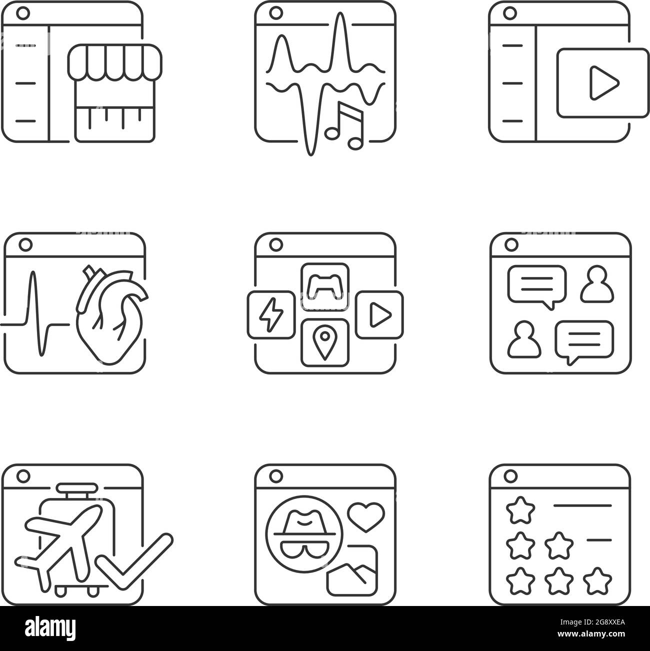 Lineare Symbole für digitale Plattformen eingestellt Stock Vektor