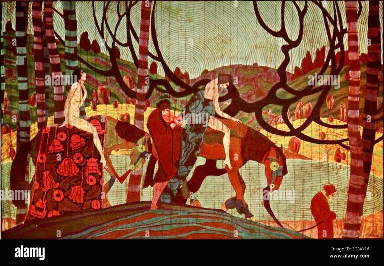 Allegorische Malerei „die Melodie des Todes“ des Magyar-Künstlers Charles Fülöp, auf Seite 7 des Schattenlandes vom Dezember 1922. Stockfoto
