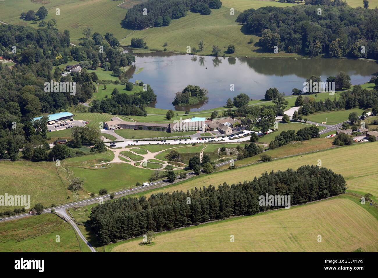 Luftaufnahme des Coniston Hotel (ein 4-Sterne-Hotel) in der Nähe von Skipton, North Yorkshire Stockfoto