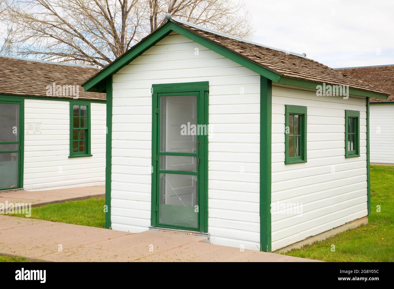 Campbell Farming Corporation Camp 4 Gebäude, Big Horn County Historical Museum, Hardin, Montana Stockfoto