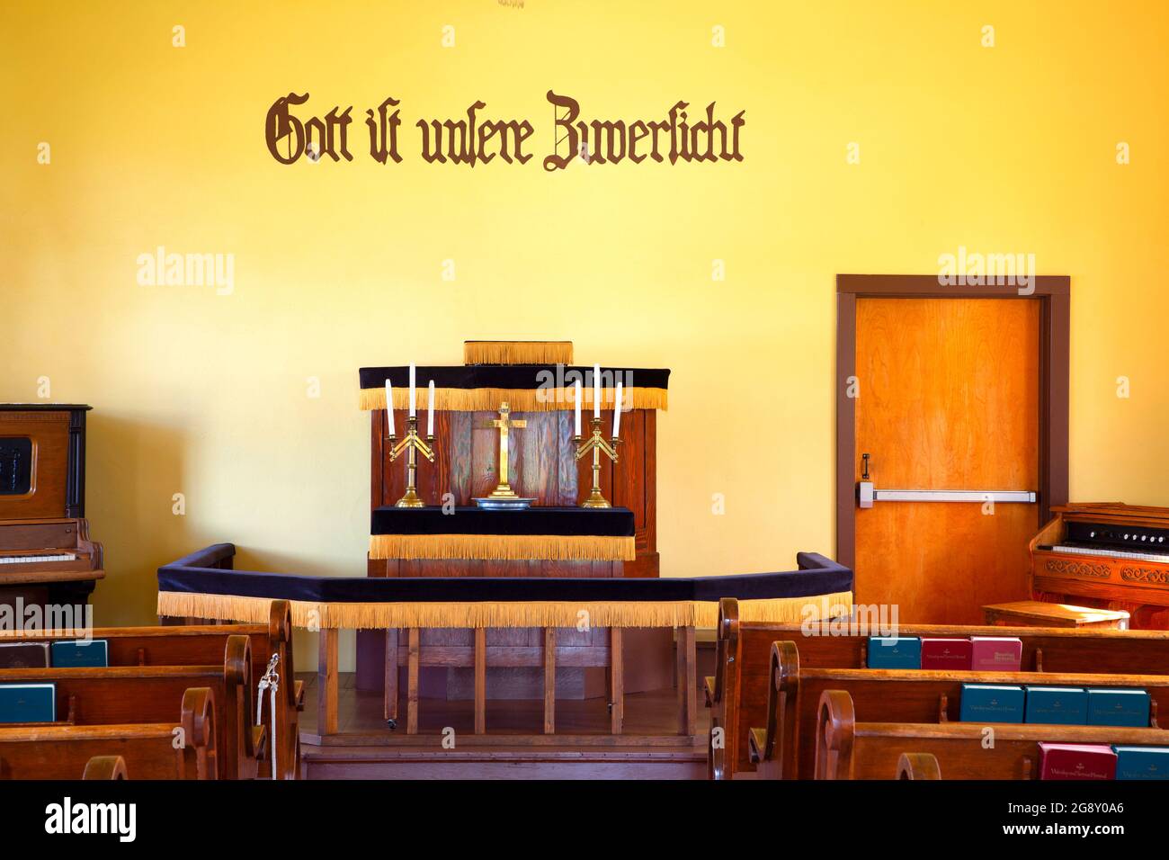 Evangelisch-reformierte deutsche Lutherische Kirche, Big Horn County Historical Museum, Hardin, Montana Stockfoto