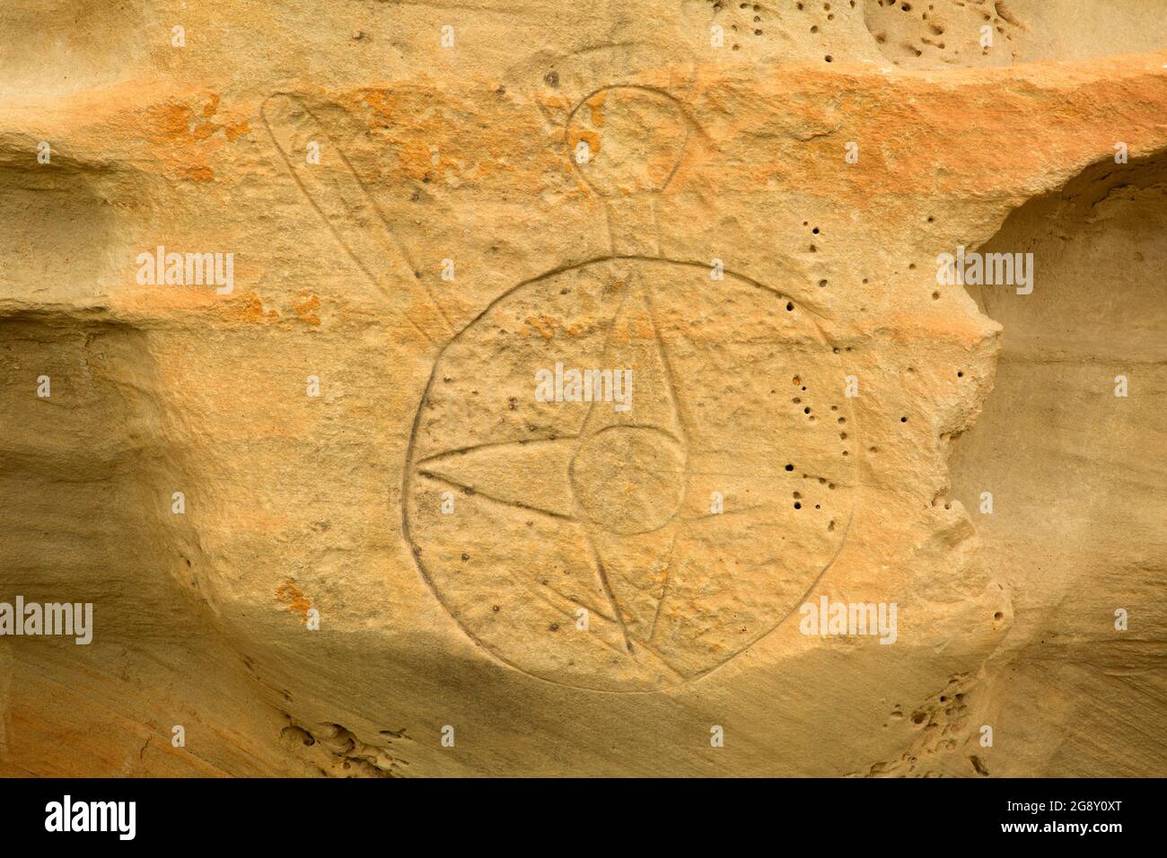 Petroglyph, Rosebud Battlefield State Park, Montana Stockfoto