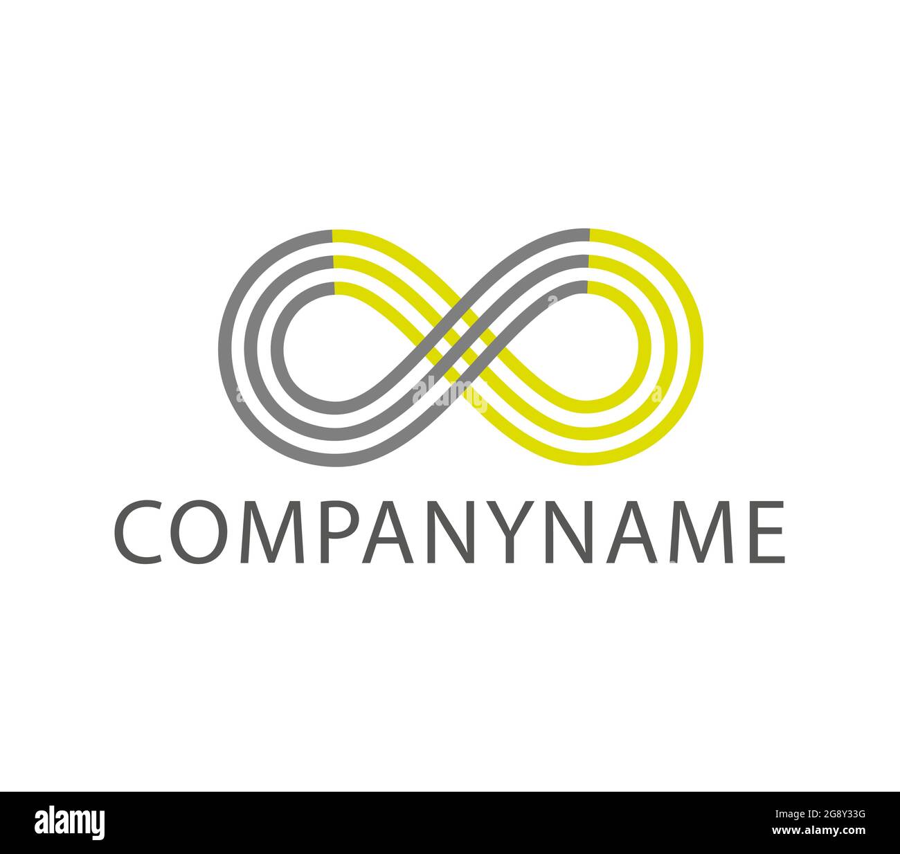 Mobius-Looping besteht aus drei Linien, unterteilt in zwei Teile, grün und grau. Bereit-Logo. Unendlichkeitssymbol Stock Vektor
