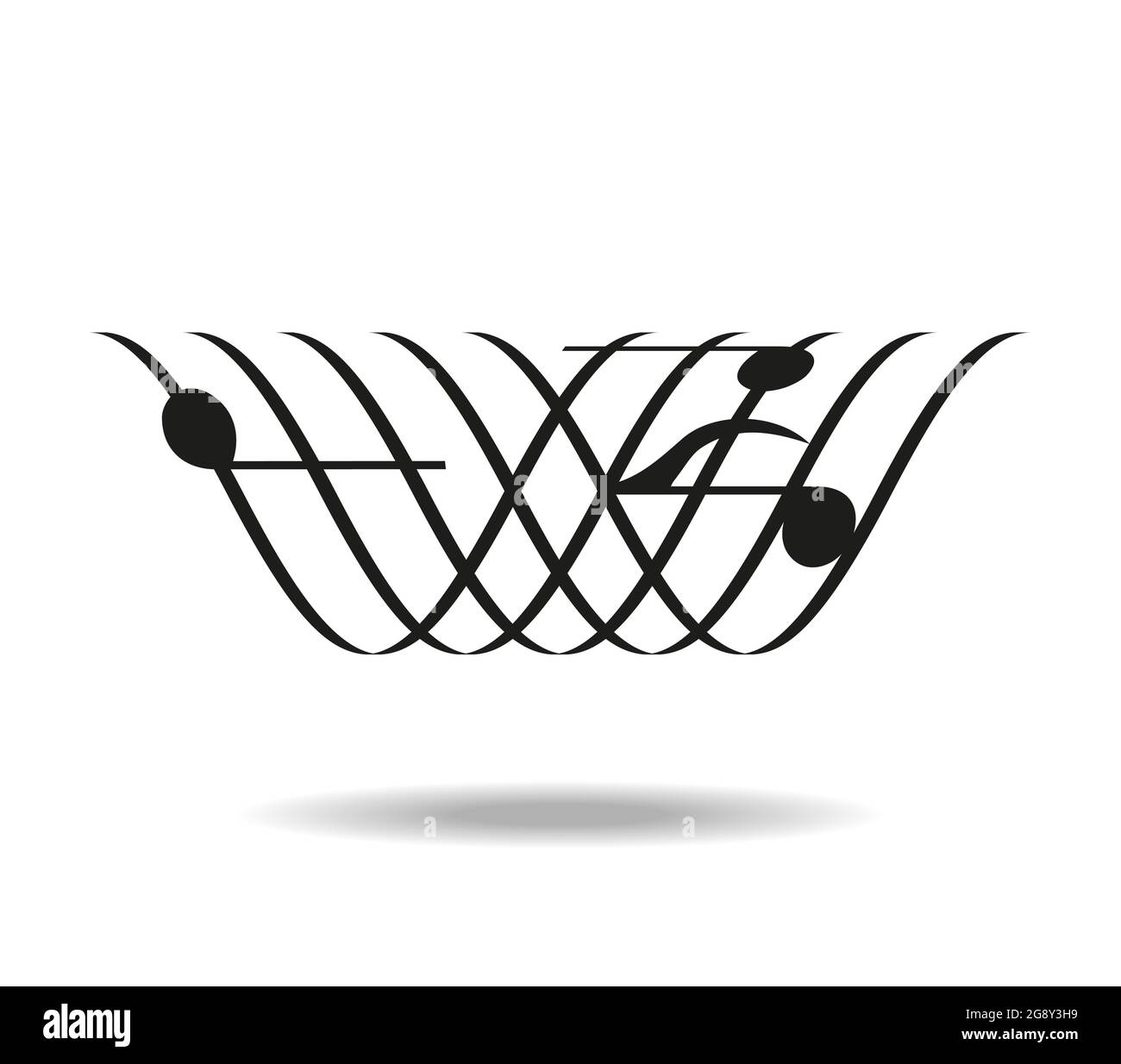 Geschwungenes Personal mit Notizen. Musik Logo Schild. Personal und Notenblätter Stock Vektor