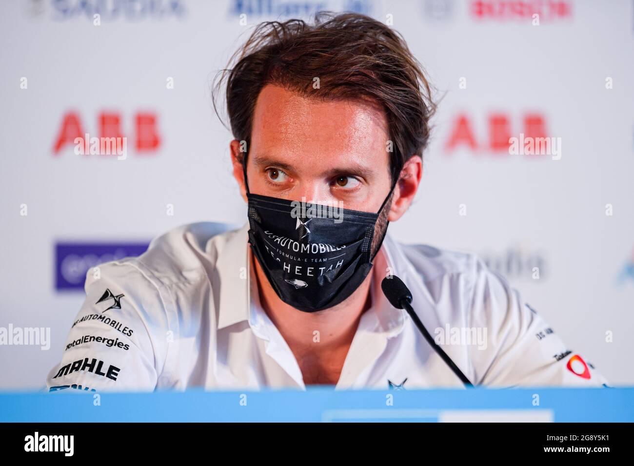 London, Großbritannien. Juli 2021. Jean-Eric Vergne (DS TECHEETAH) bei der Pressekonferenz vor dem Heineken London E-Prix 2021 auf dem Excel Circuit am Freitag, den 23. Juli 2021 in LONDON, ENGLAND. Kredit: Taka G Wu/Alamy Live Nachrichten Stockfoto