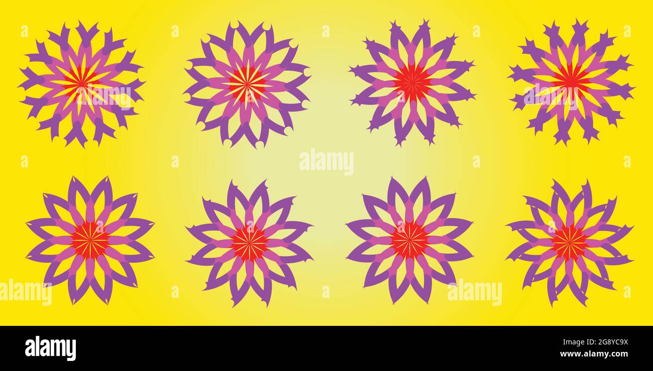 Sammlung von lila Sterne Blumen Blüte Blütenblatt Schneeflocken Symbol Objekt Element isoliert abstrakt Hintergrund Muster Vektor und Illustration EPS10 Stock Vektor