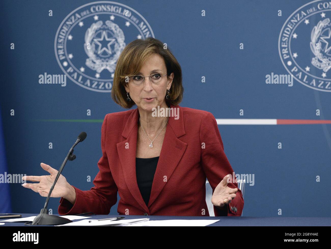 Italien, Rom, 22. Juli 2021 :die Justizministerin Marta Cartabia, auf der Pressekonferenz, nach dem Ministerrat. Foto © Fabio Cimaglia/Sintesi/Alamy Live News Stockfoto