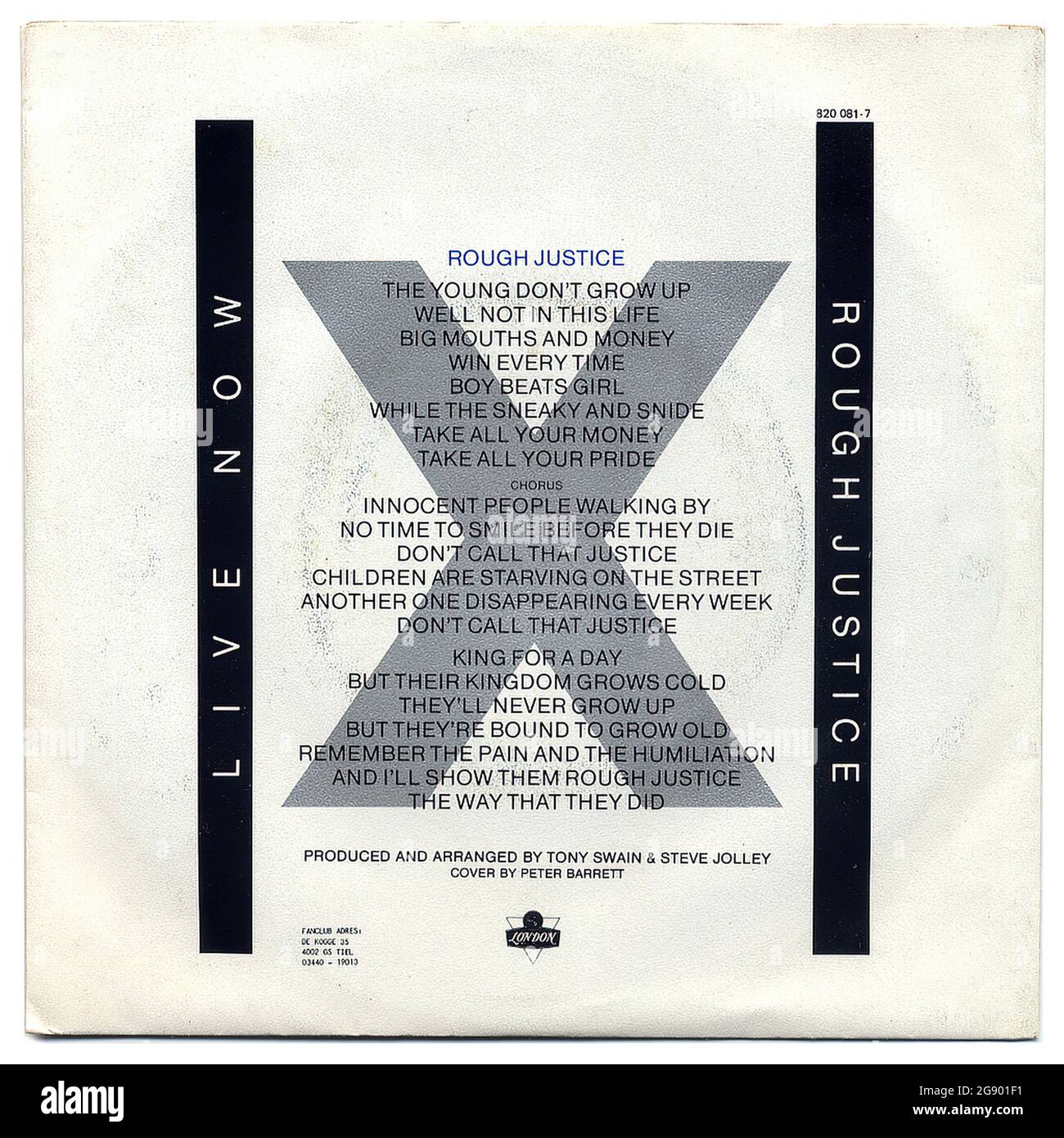 Rough Justice, Bananarama - Vintage Vinyl Schallplattencover Stockfoto