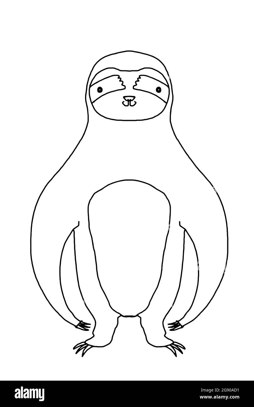 Cartoon niedlich Faultier stehend Illustration Färbung Linie Kunst Stockfoto