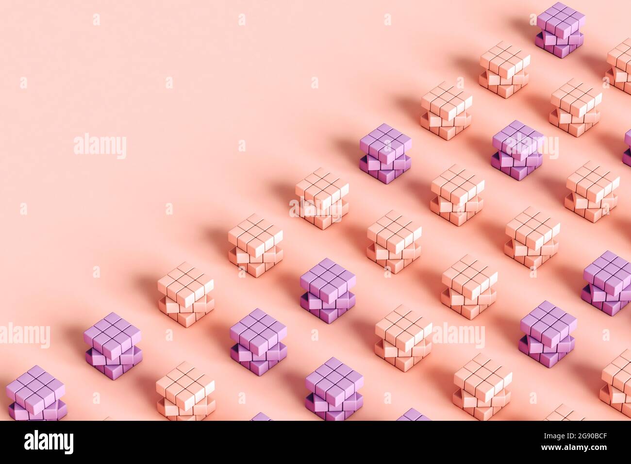Muster von leeren pastellfarbenen Puzzle-Würfel Stockfoto