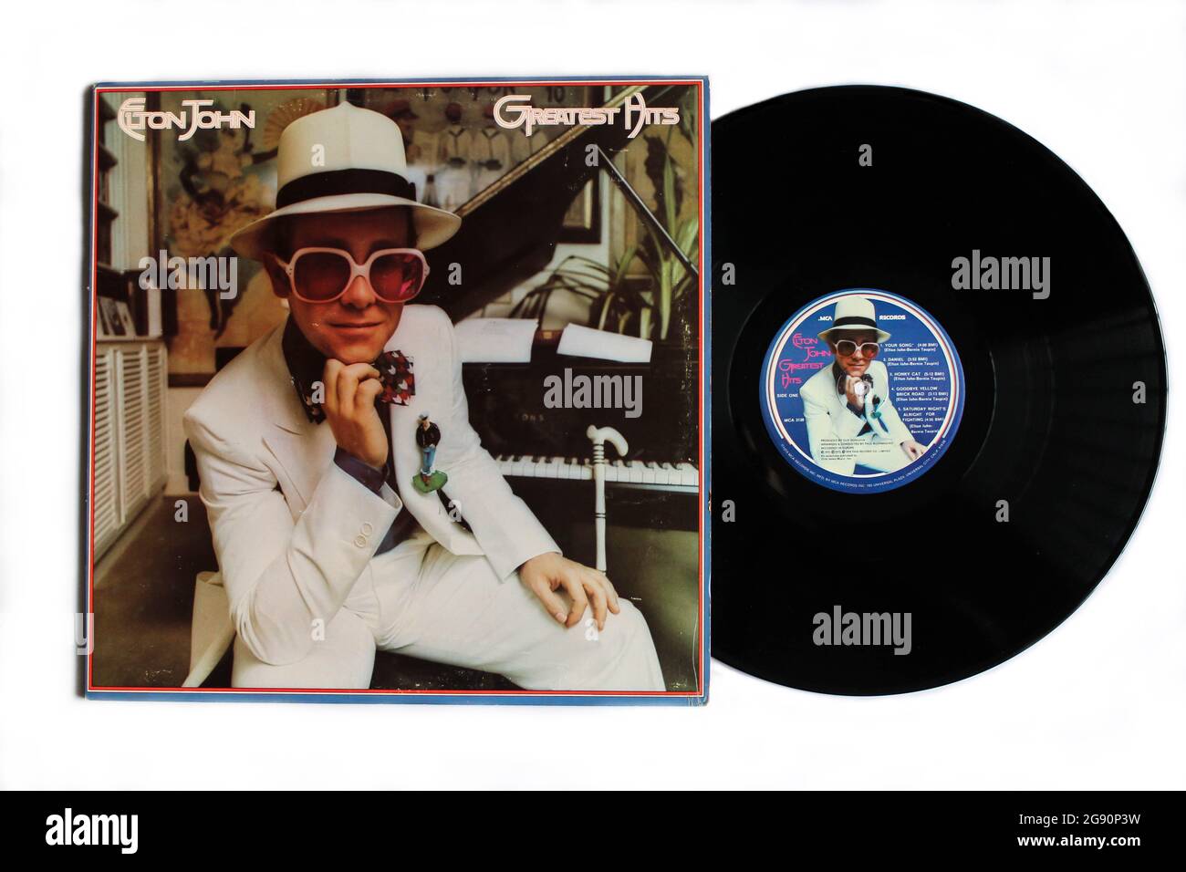 Pop- und Rockkünstler, Elton John-Musikalbum auf Vinyl-Schallplatte. Titel:  Greatest Hits Albumcover Stockfotografie - Alamy