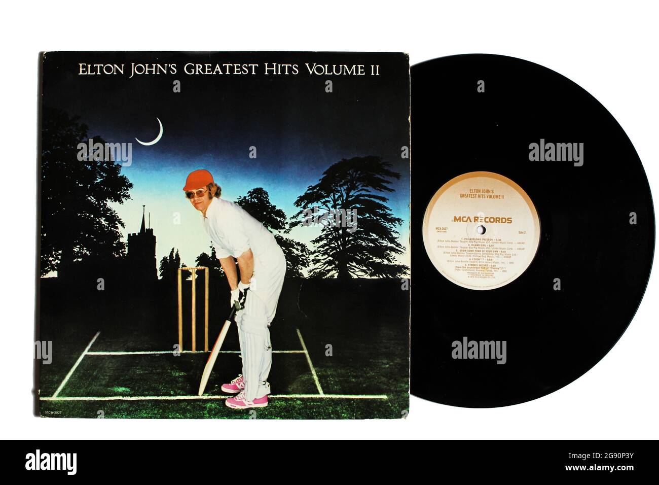 Pop- und Rockkünstler, Elton John-Musikalbum auf Vinyl-Schallplatte. Titel: Elton John's Greatest Hits Volume 2 Album Cover Stockfoto