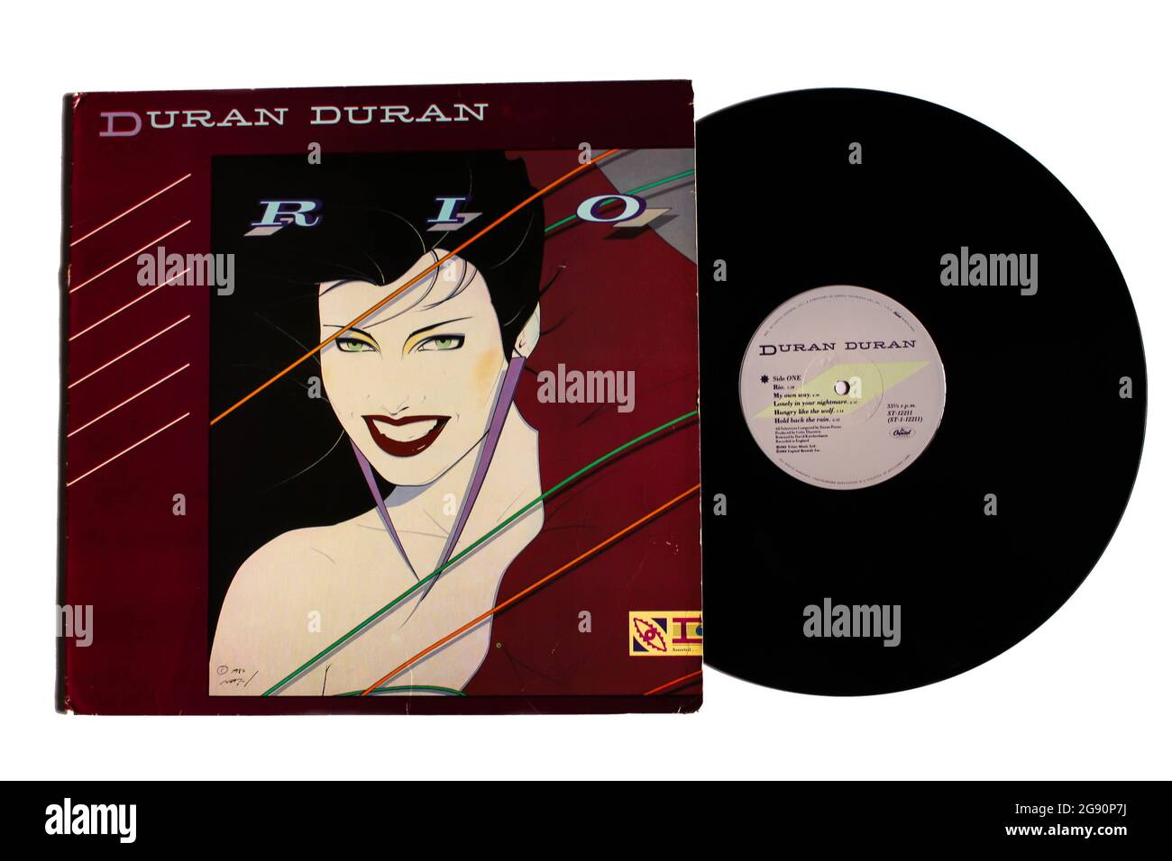 Englische New Wave Rock Band, Duran Duran Musikalbum auf Vinyl LP Disc. Titel: Rio Album Cover Stockfoto