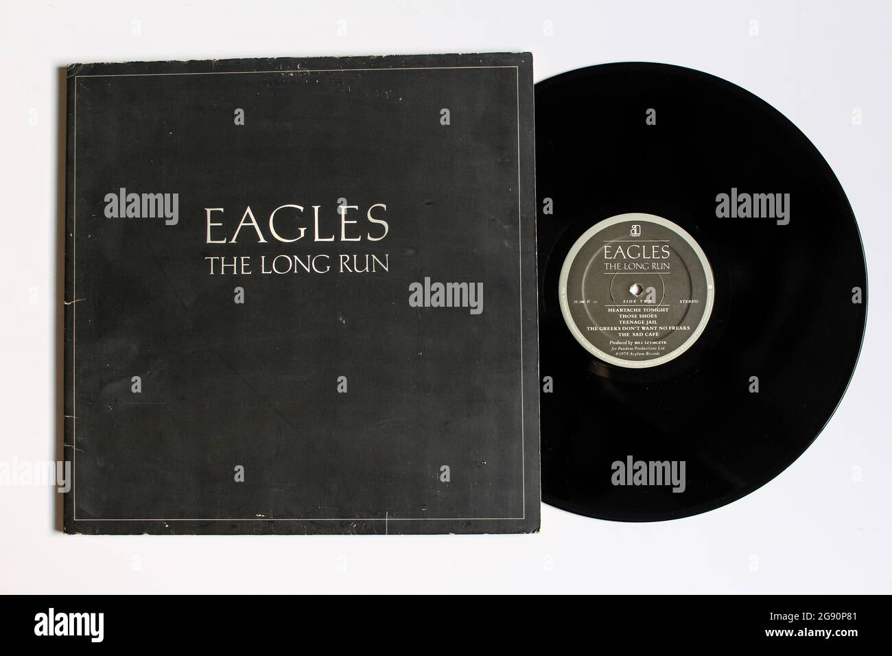 Rockband, das Eagles-Musikalbum auf Vinyl-Schallplatte. Titel: Das Langzeit-Album-Cover Stockfoto
