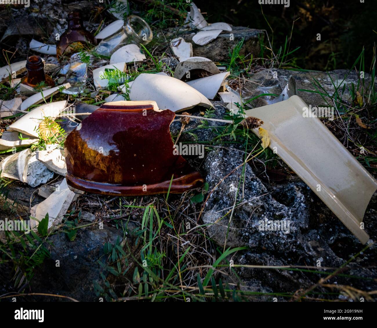 Die letzten Reste der A.J. Davis Soda Pop Factory, die einst auf McNabs Island war Stockfoto