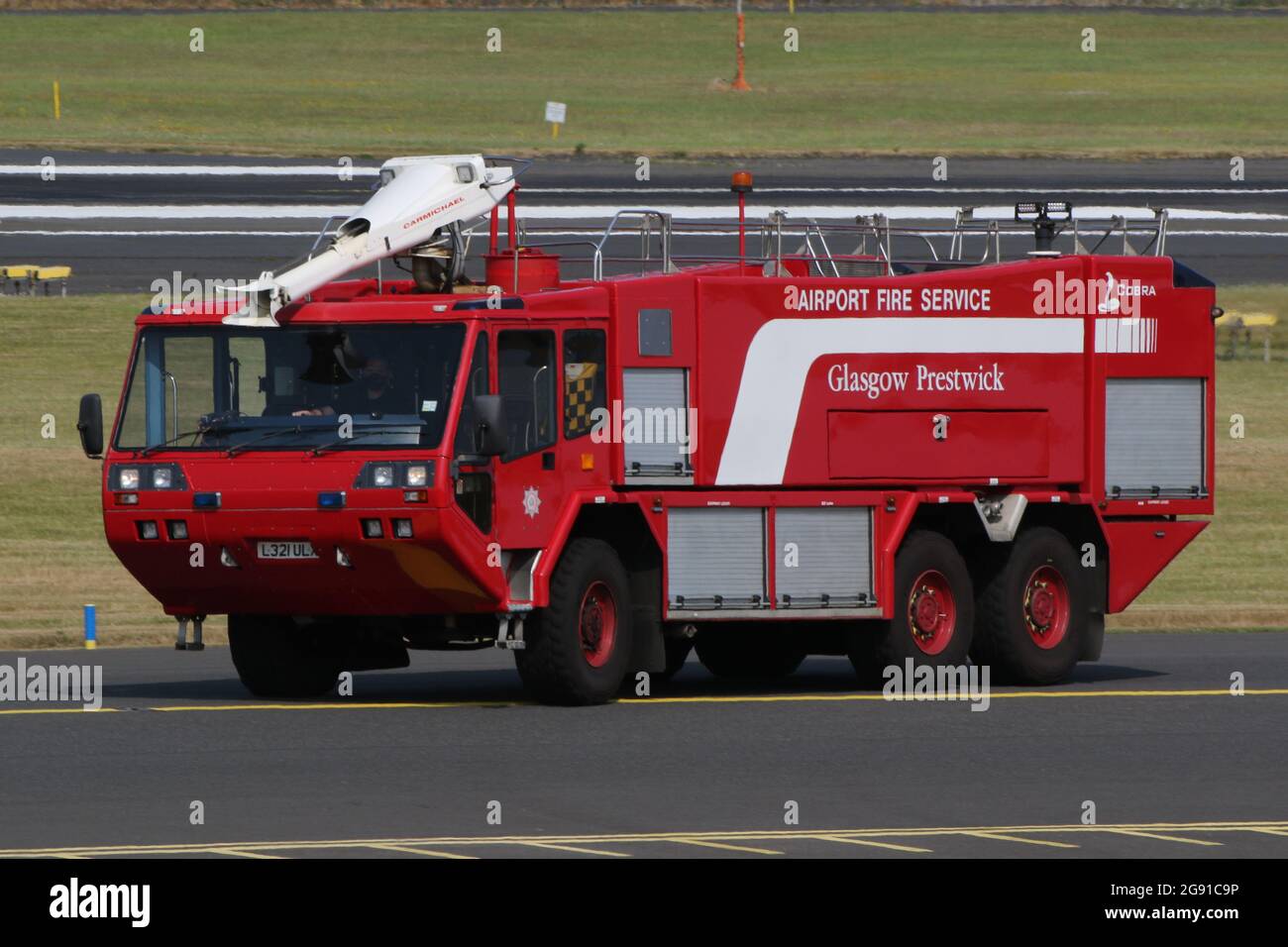 L 321 ULX, Carmichael Cobra von der Glasgow Prestwick Airport Fire & Rescue Service betrieben. Stockfoto