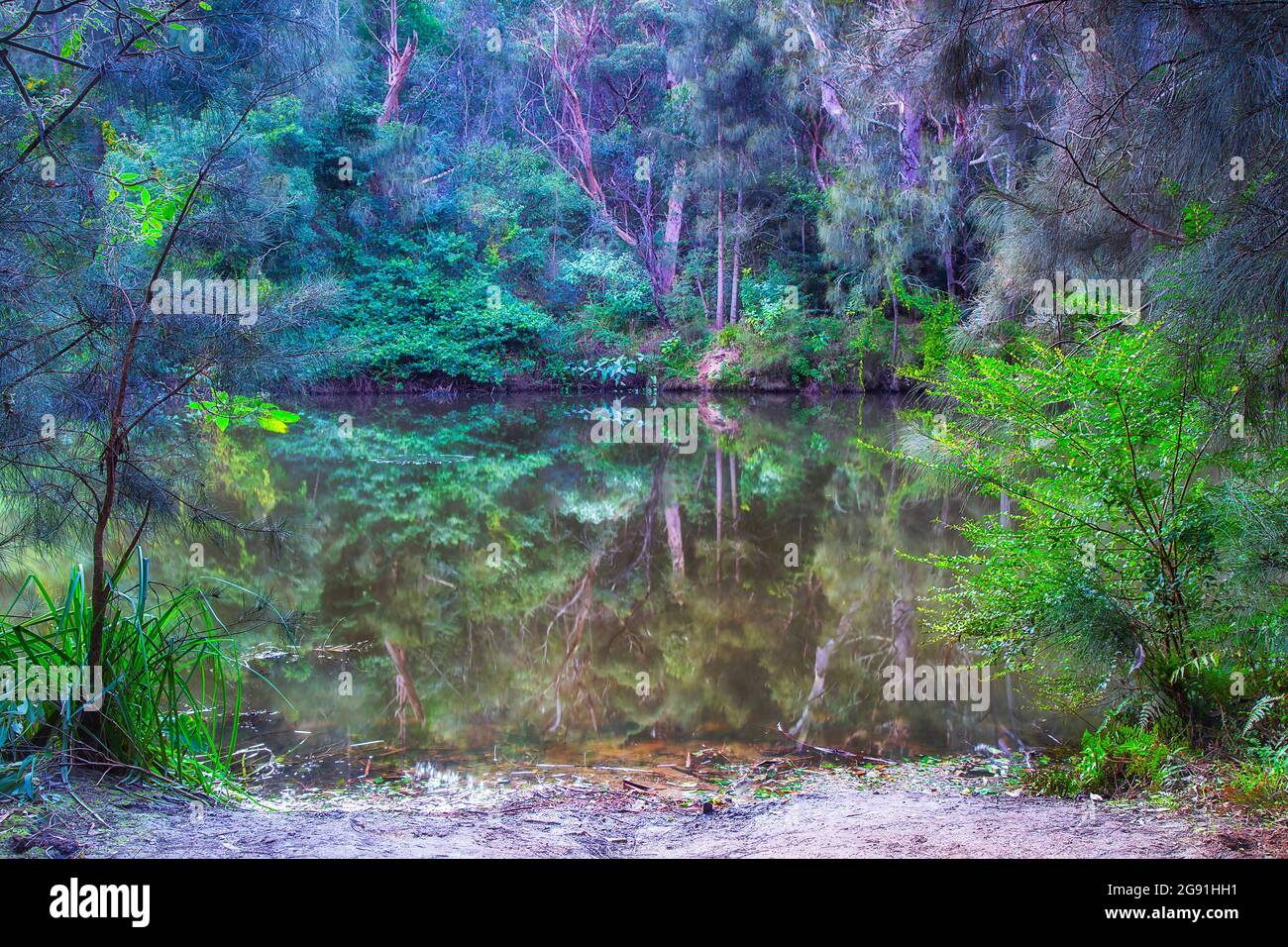 Rampenzugang zu den Gewässern des Lane Cover River im Lane Cove National Park of Australia, Sydney. Stockfoto